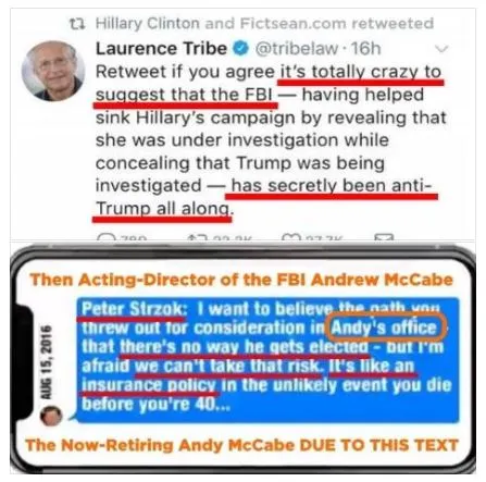 Laurence Tribe's Meme with Peter Strzok's Text Andrew Andy McCabe