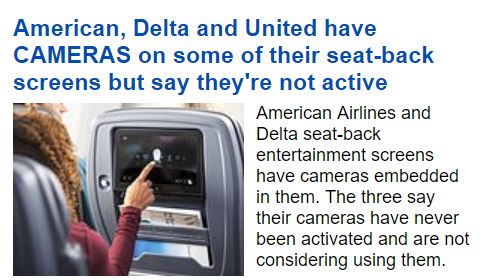 Singapore Air UNITED DELTA AMERICAN has a DEACTIVATED Camera